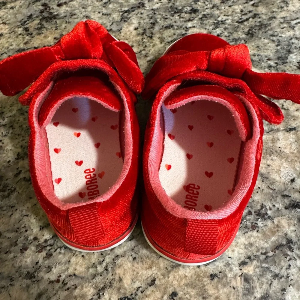 Toddler Girl Red Velvet Bow Slip On Shoes